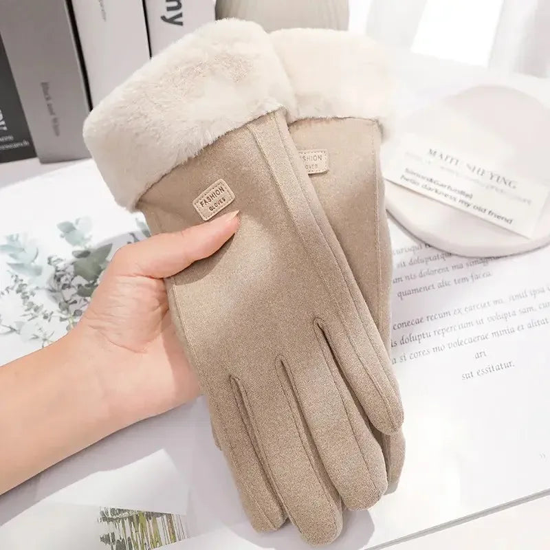 Women Suede Touchscreen Gloves – Thick Plush Lined for Winter Outdoor Wear