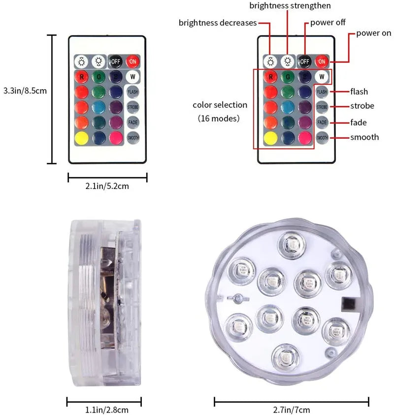 RGB LED Submersible Light – Waterproof Battery Operated Decor for Pool Parties