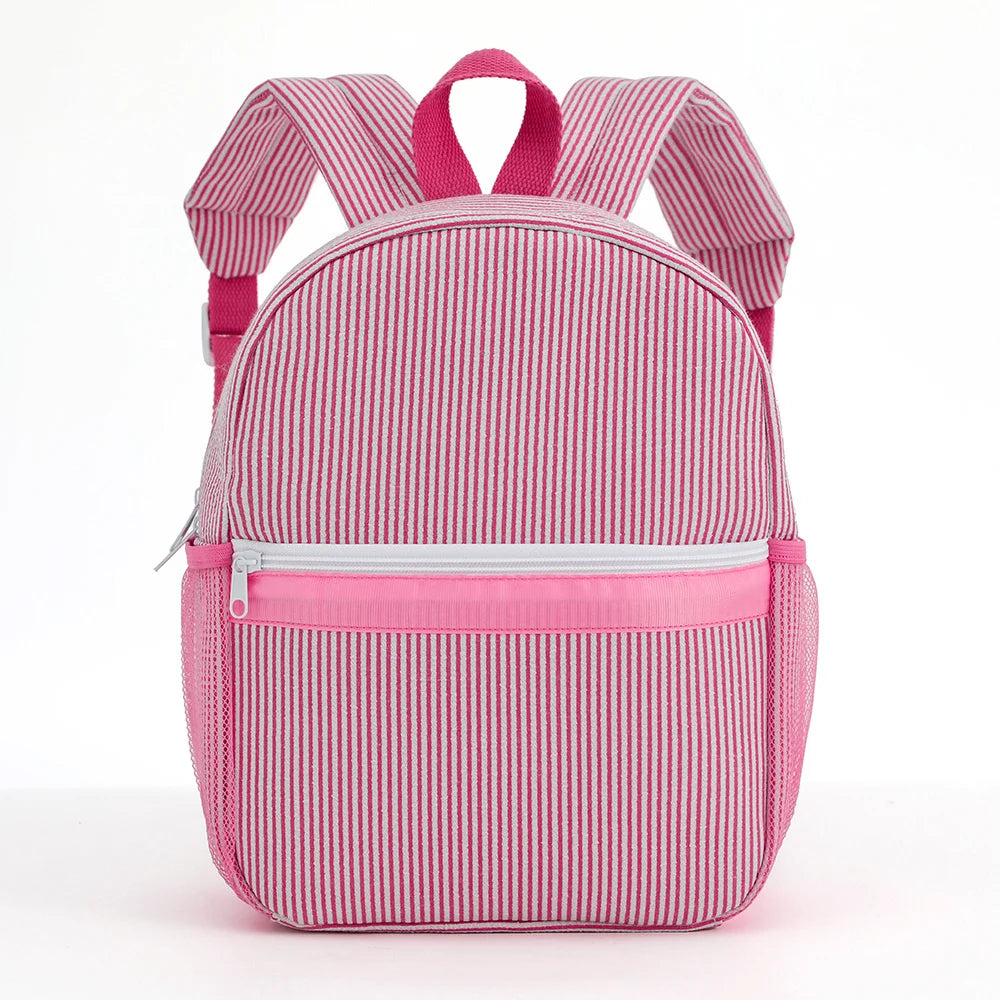 Seersucker Striped Backpack – Classic Kids Book Bag for Preschool