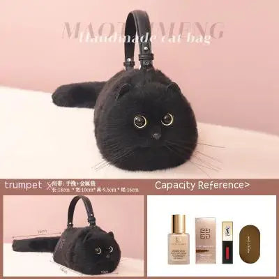 Plush Cat Shoulder Bag – Cute Winter Messenger Purse for Women