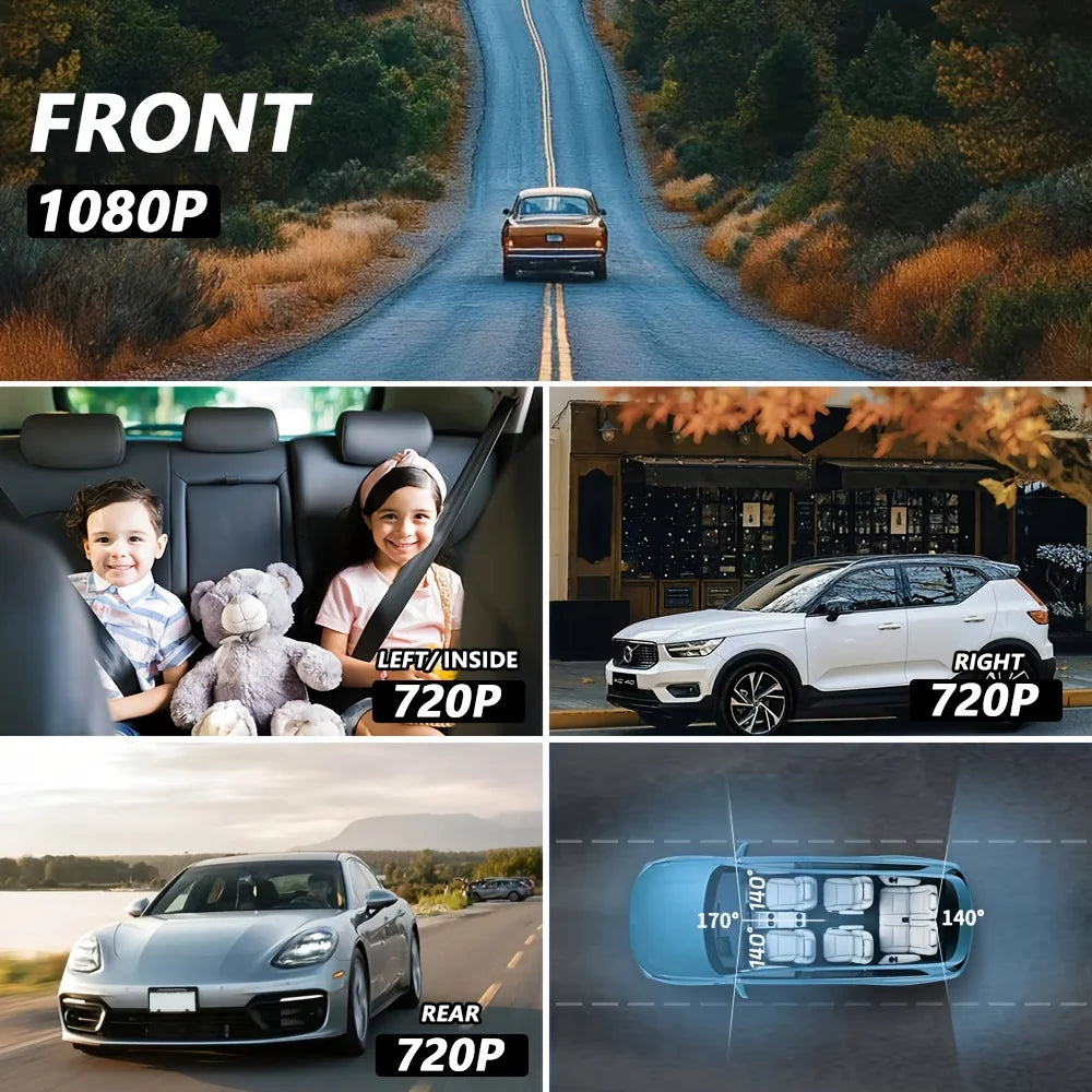 4-Channel Dash Cam – 360° WiFi Video Recorder for 24H Car Parking Surveillance