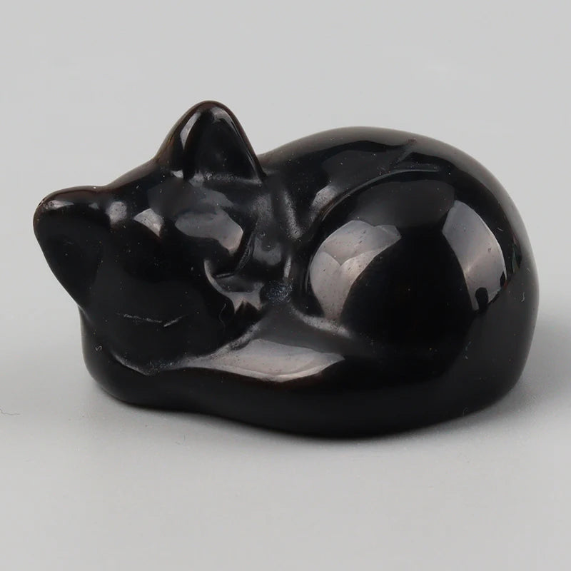 Carved Crystal Cat Figurine – Natural Stone Animal Statue for Home Decor