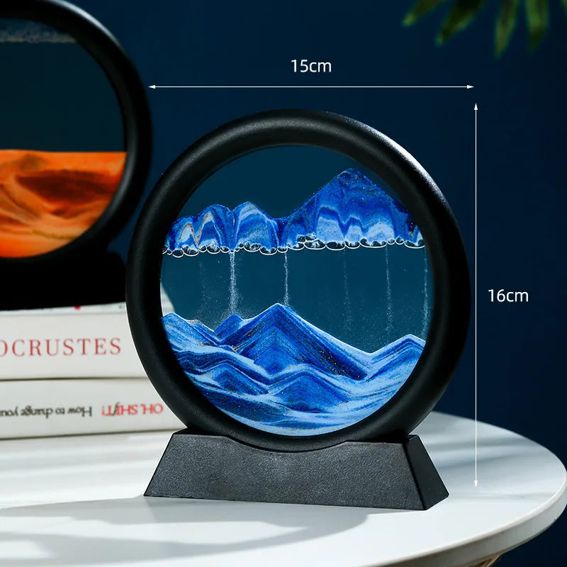 3D Moving Sand Art Frame – Dynamic Liquid Hourglass for Office Home Decor
