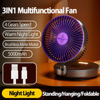 Rechargeable 3-in-1 Portable Fan – Multifunctional Cooling for Home and Travel