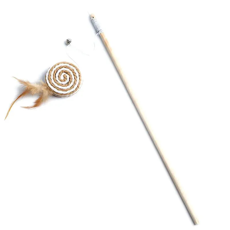 Colorful Feather Wand Toy – Interactive Wooden Rod for Cat Exercise