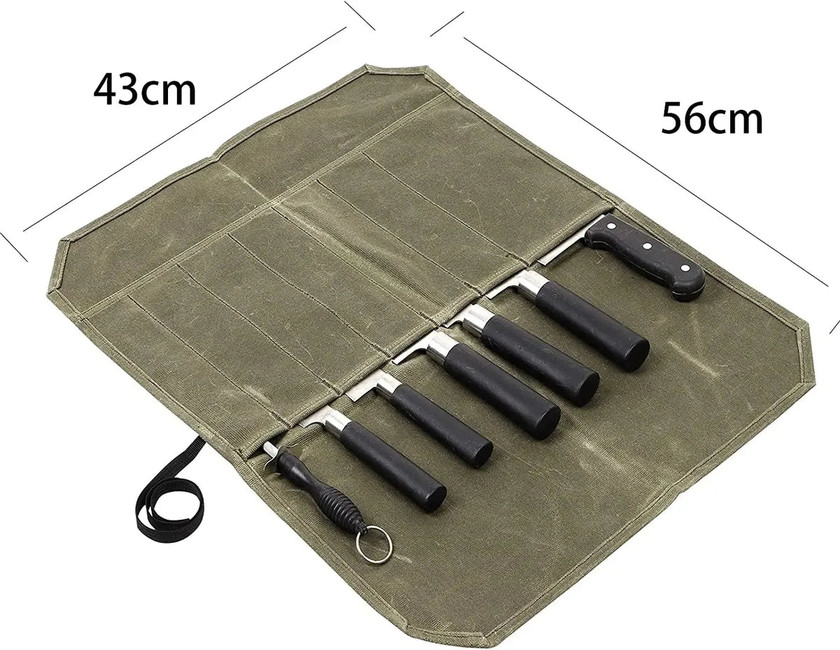 Waxed Canvas Knife Roll Bag – Portable Chef Storage for Camping and BBQ