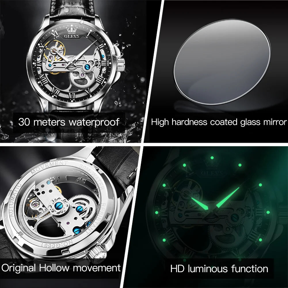 Automatic Skeleton Mechanical Watch – Transparent Leather Strap for Business Men