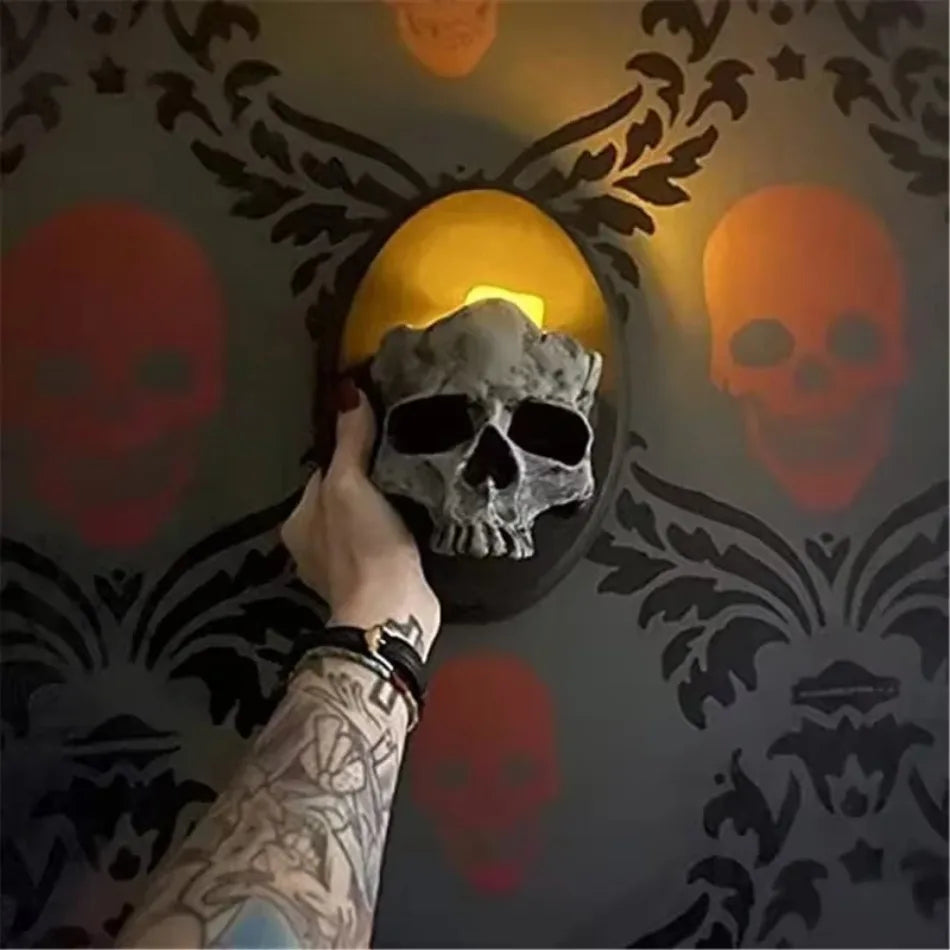 Gothic Skeleton Candlestick Pendant – Resin Wall Art for Home Decor