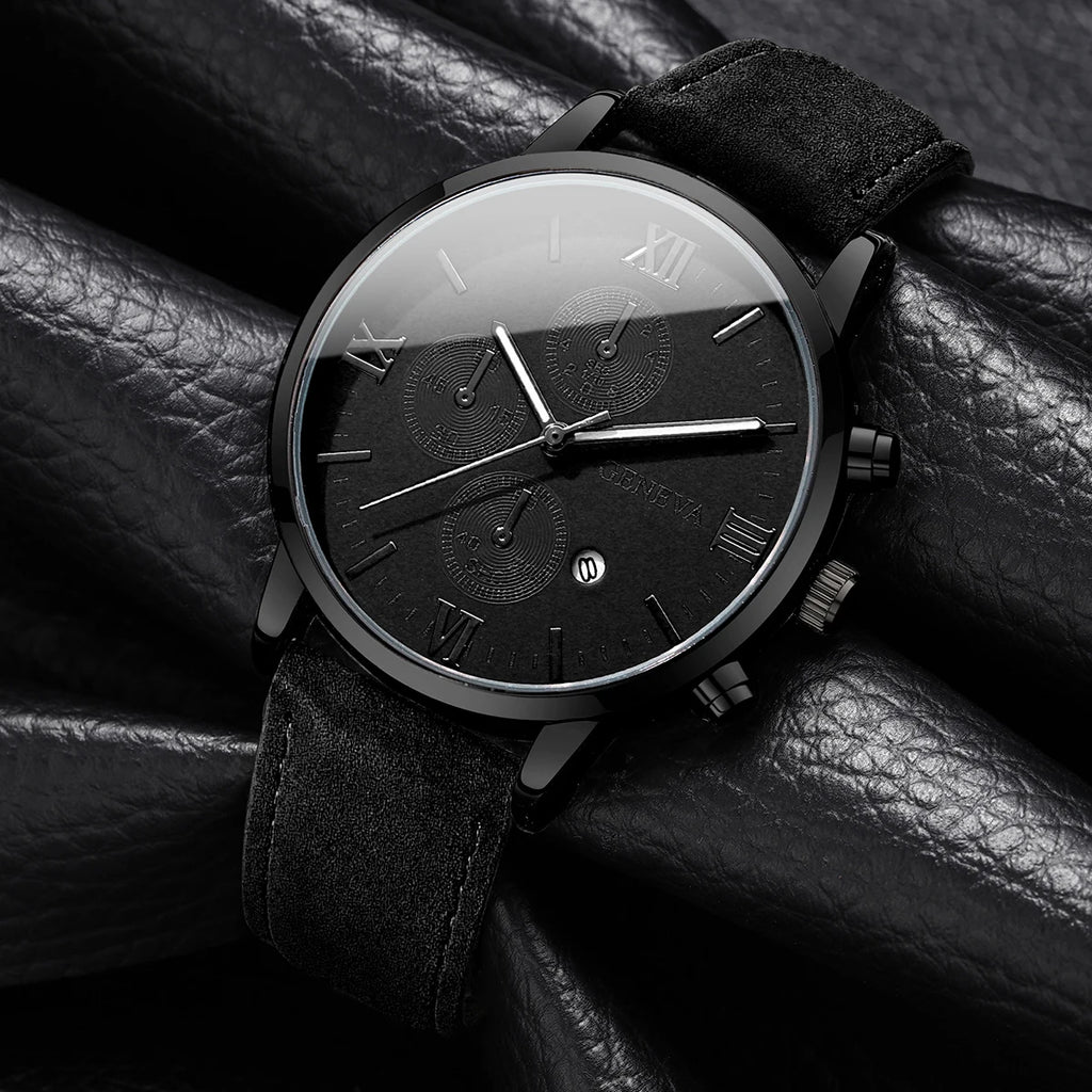 Leather Quartz Calendar Watch – Elegant Fashion Accessory for Men and Women