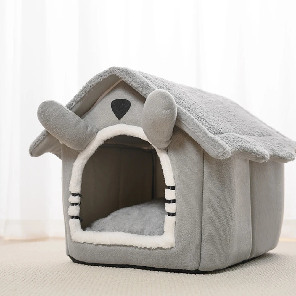 Detachable Gray Cat House – Semi-Enclosed Washable Shelter for Winter