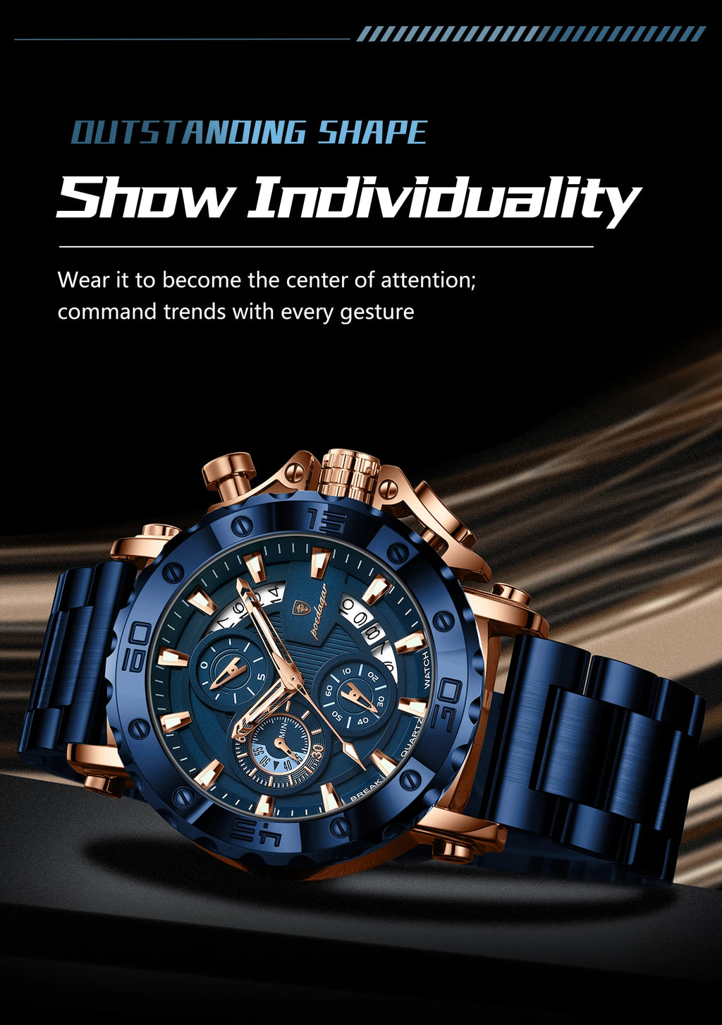 Stainless Steel Chronograph Watch – Luminous Waterproof Quartz for Men