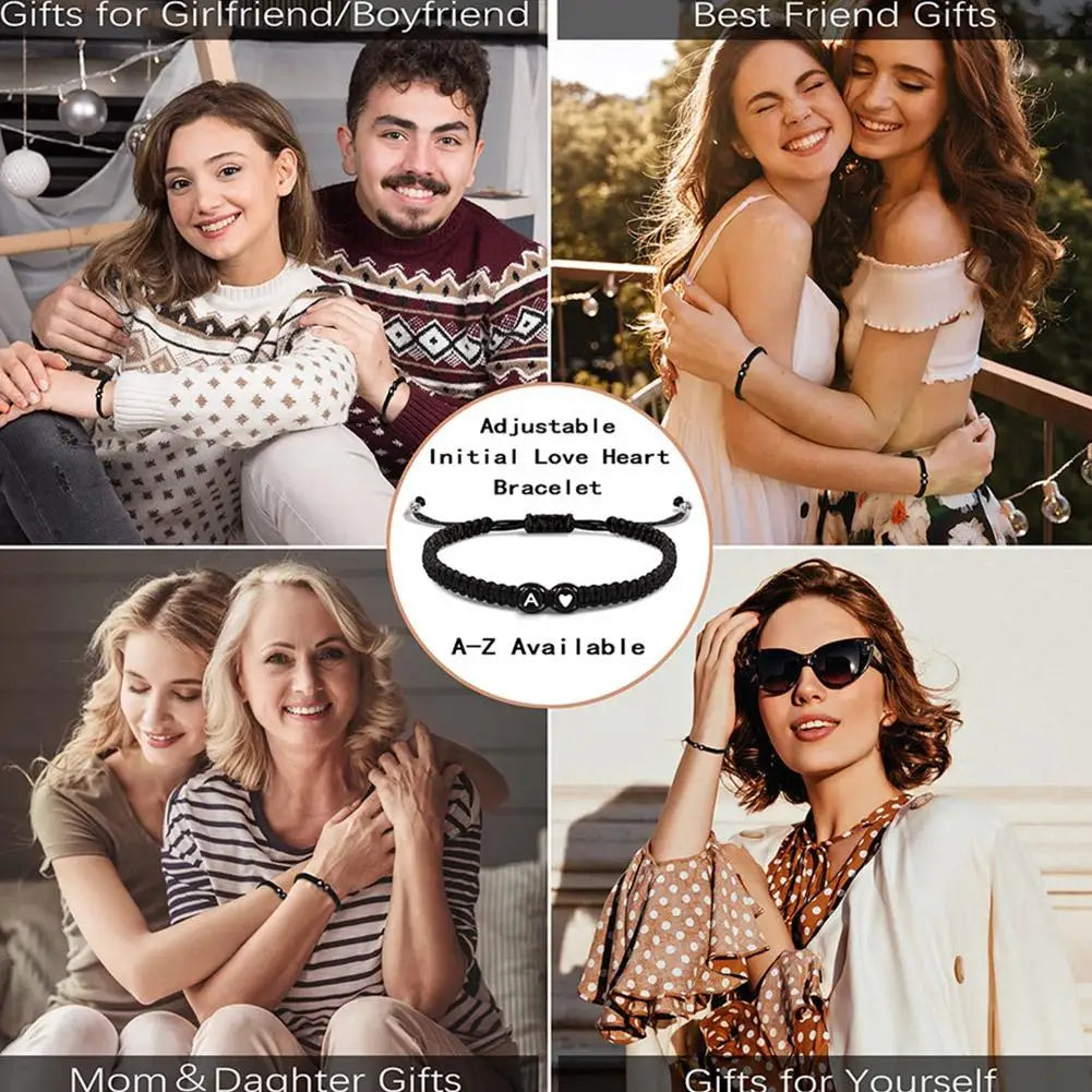 Initial Heart Braided Bracelet – Adjustable A-Z Friendship Jewelry for Gifts