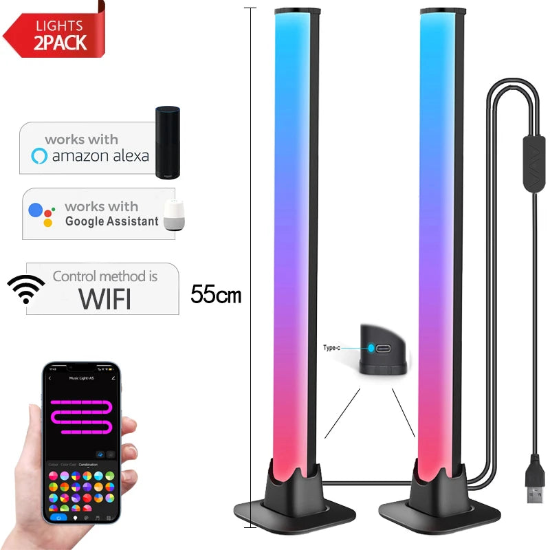 RGB LED Light Bar – Music Rhythm Sensing Desktop Lamp for Gaming Decor