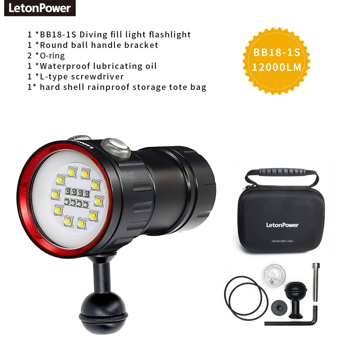 Underwater LED Photography Light – 20000LM Waterproof Video Torch for Diving
