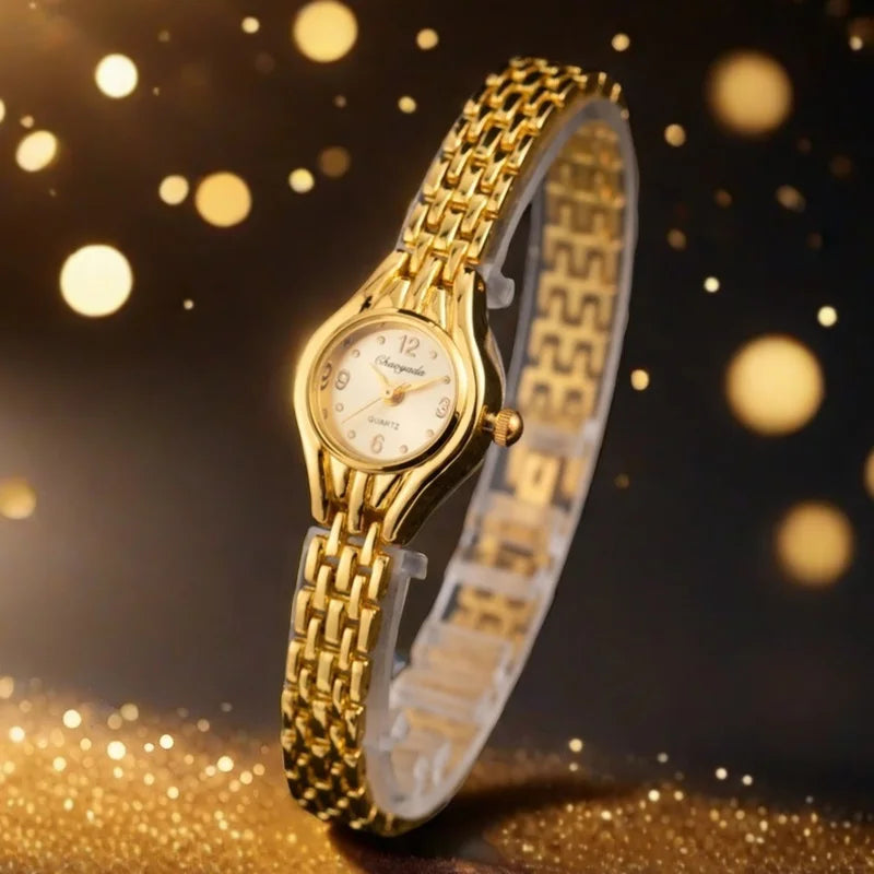 Gold Plated Quartz Bracelet Watch – Elegant Analog Timepiece for Women