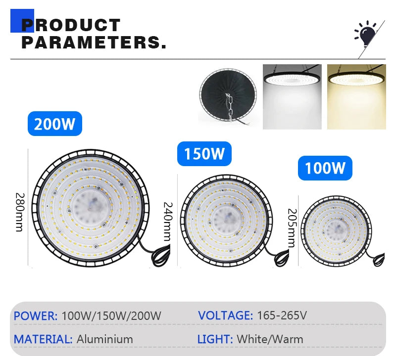 UFO LED High Bay Light – 200W Waterproof Industrial Lighting for Warehouse