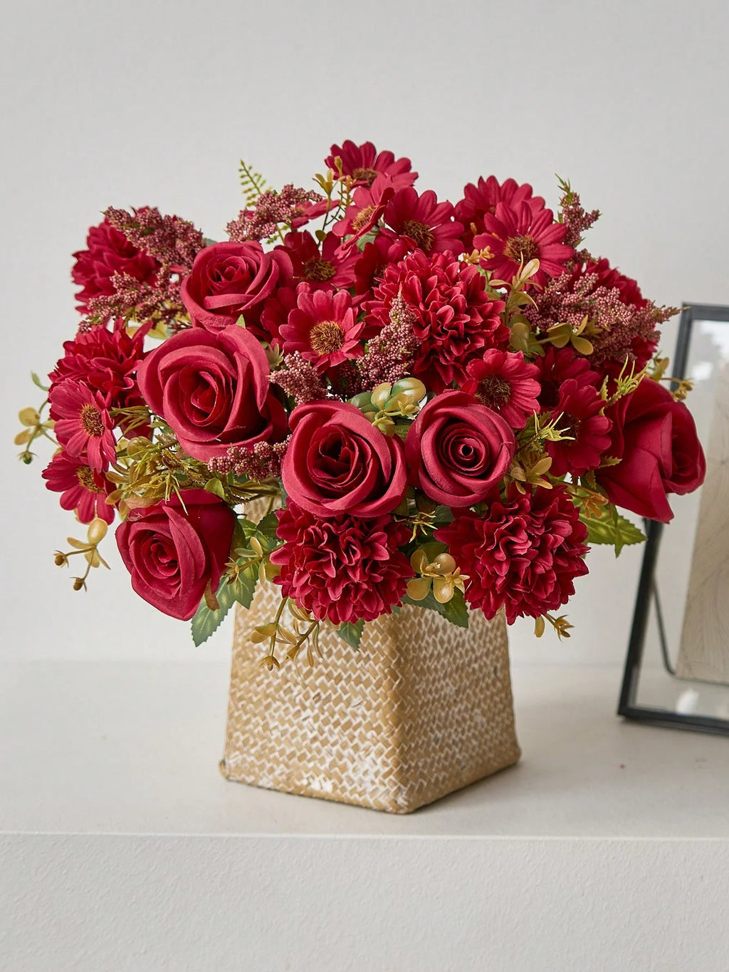 Silk Rose and Daisy Flower Bouquet – Artificial Floral Decor for Weddings