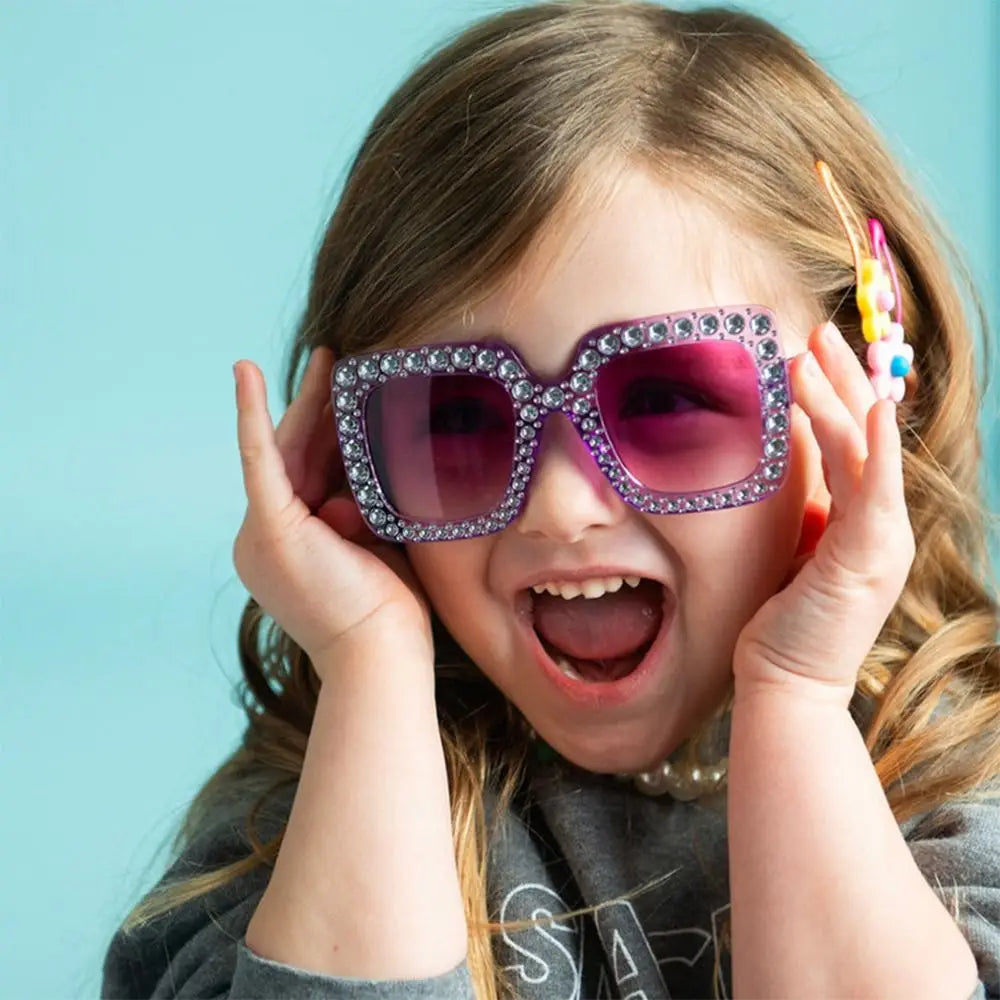 Rhinestone Square Sunglasses – UV400 Kids Eyewear for Outdoor Sun Protection