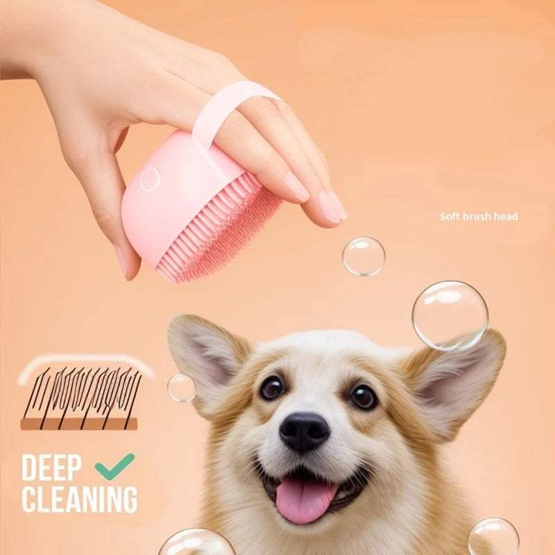 Silicone Pet Grooming Gloves – Shampoo Dispensing Brush for Dog Bathing