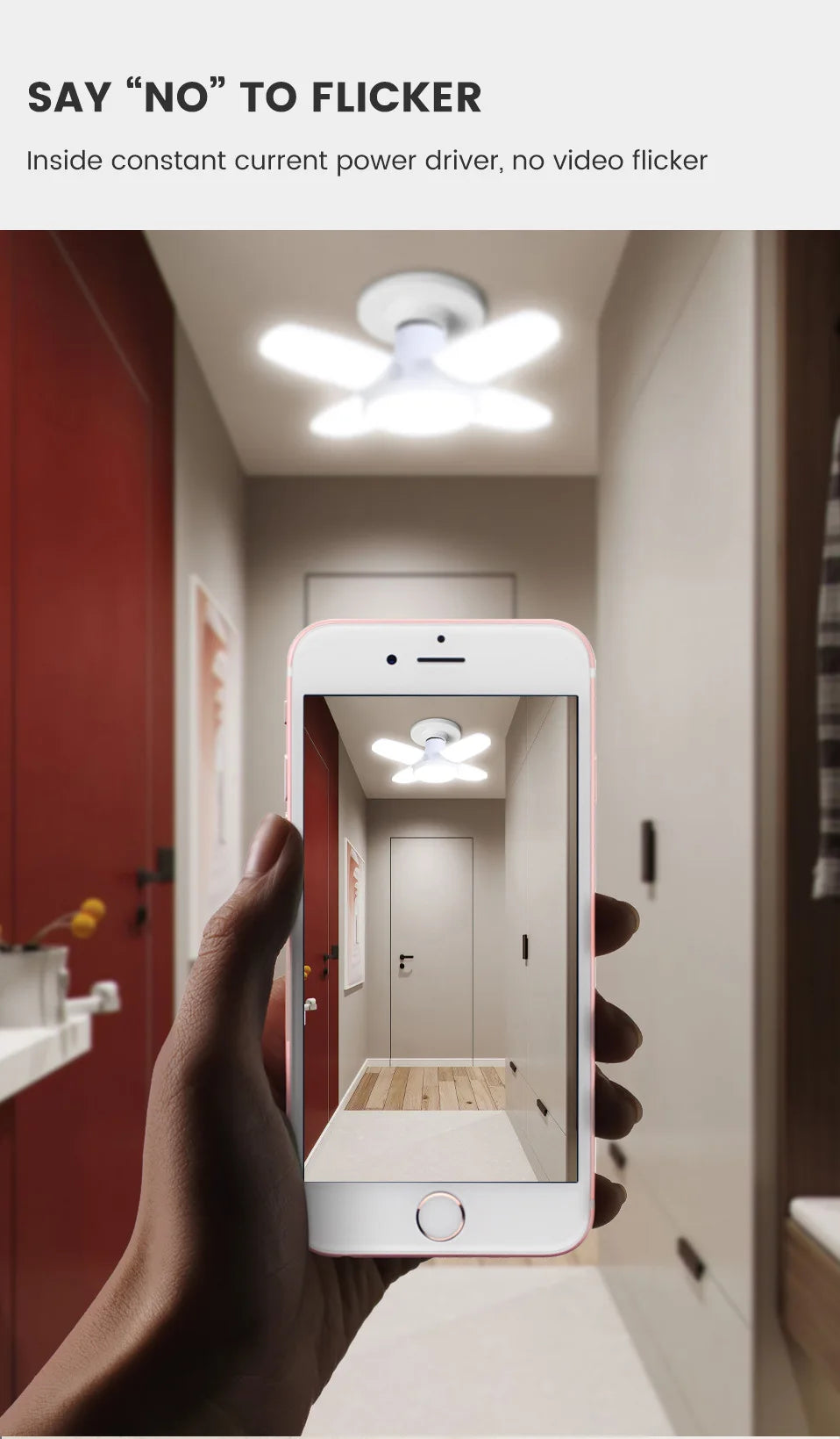 Foldable LED Fan Bulb – Adjustable 28W Ceiling Light for Garage and Warehouse