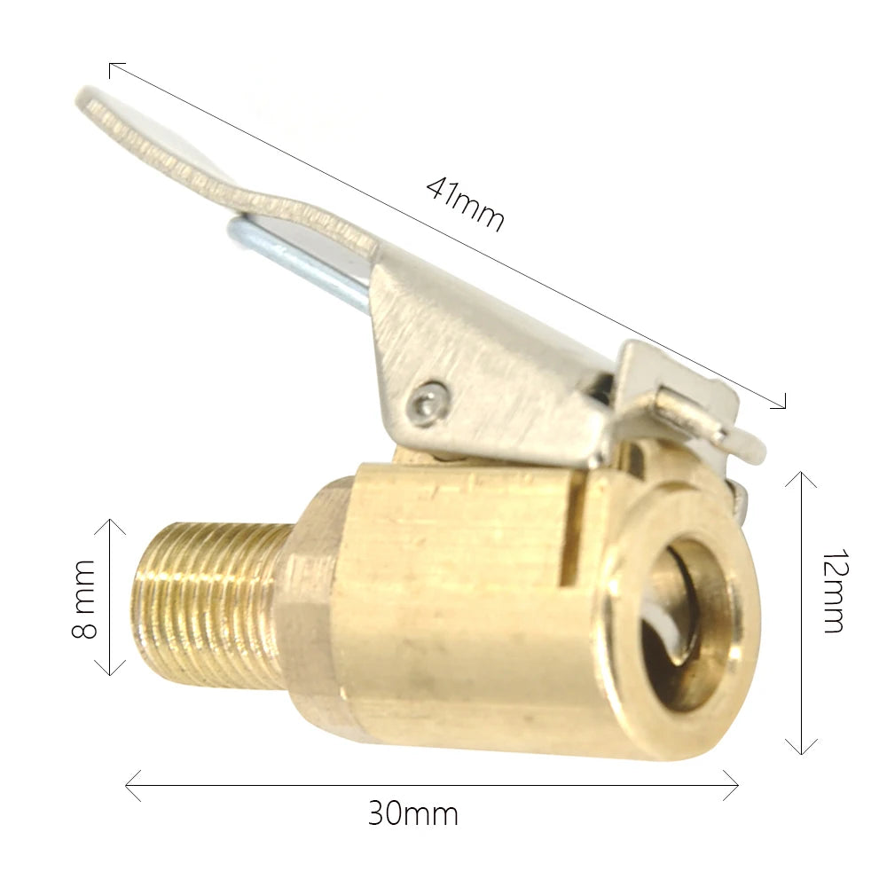Brass Tire Inflator Chuck – 8mm Clip-On Air Pump Adapter for Vehicle Repair