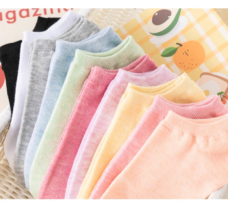 Breathable Cotton Ankle Socks – Women's Summer Mesh Sports Boat Liners