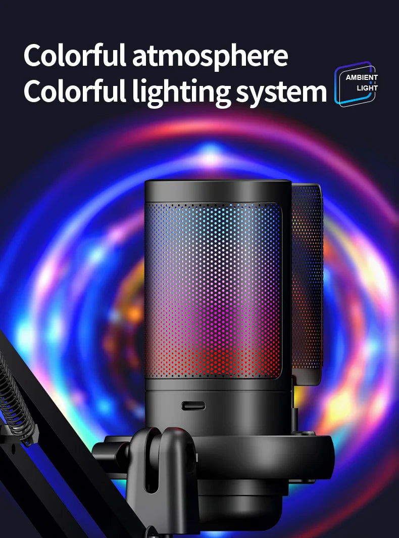 USB Condenser Microphone – RGB Gaming Podcast Mic for Studio Recording