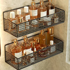 Bilayer Grid Wall Shelf – Adhesive Bathroom Organizer for Shower Storage