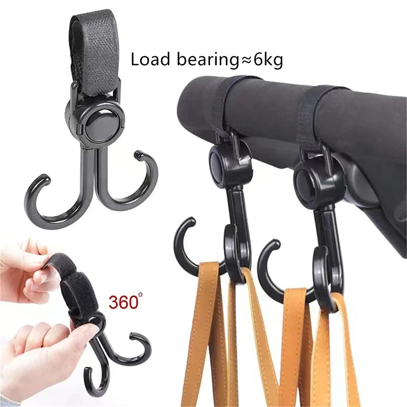 Rotating Stroller Hook – Double Hanger for Baby Gear Organization