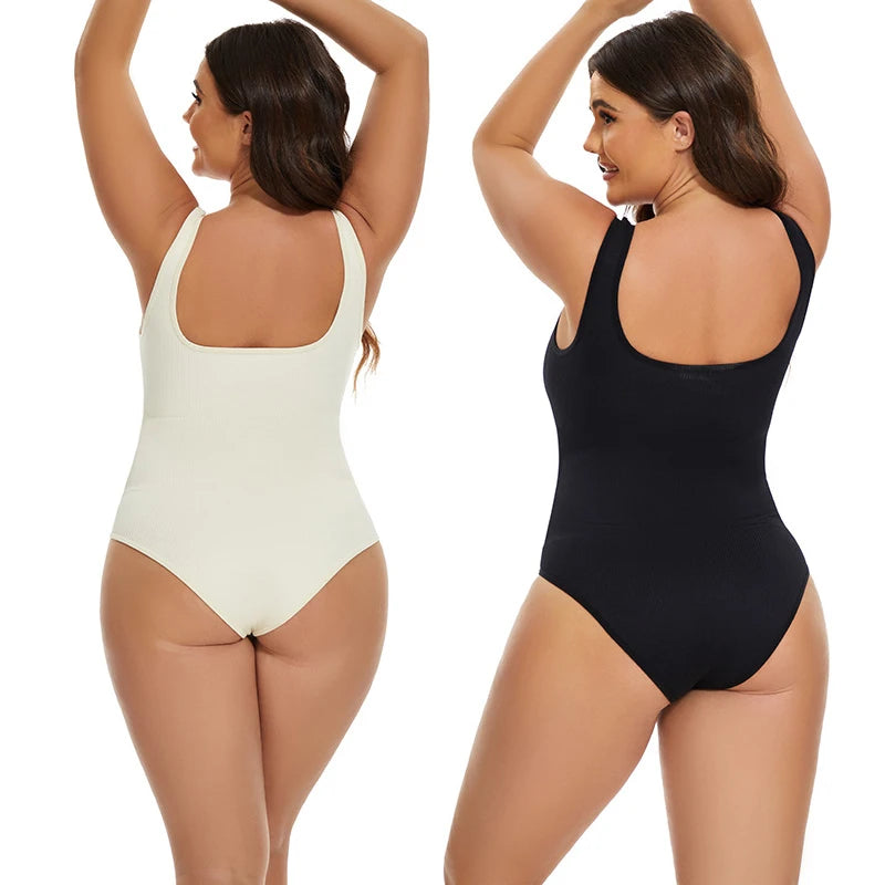 Ribbed Tummy Control Jumpsuit – Open Crotch Shapewear for Daily Compression