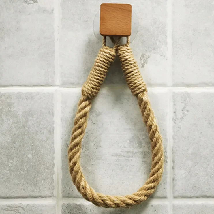 Adhesive Hemp Paper Towel Holder – Wall Mounted Rack for Bathroom Storage