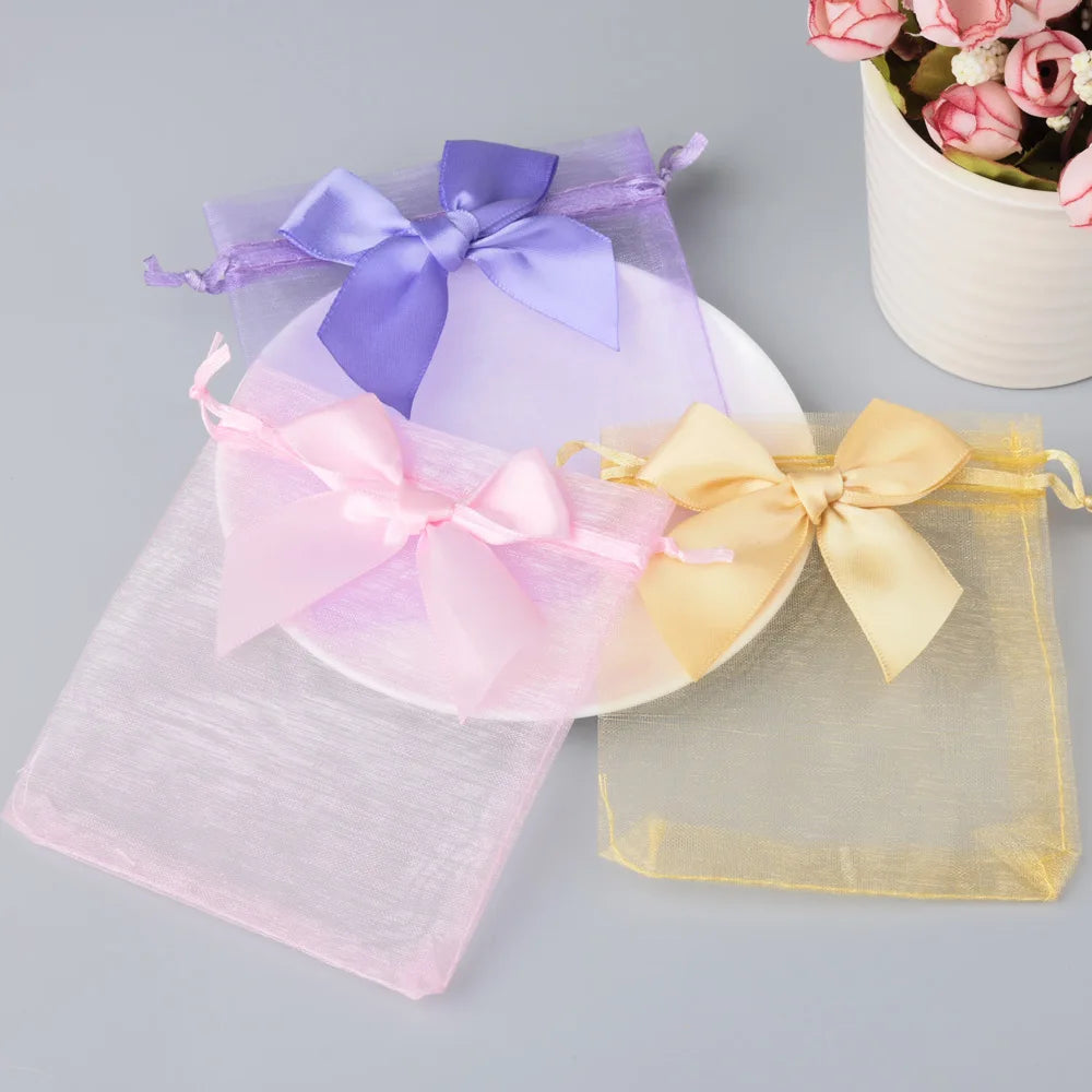 Organza Drawstring Gift Bags – Bowknot Pouches for Wedding Jewelry Packing