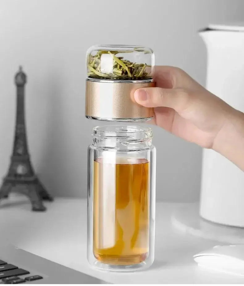 Borosilicate Glass Tea Infuser – Double Layer Bottle for Office and Travel