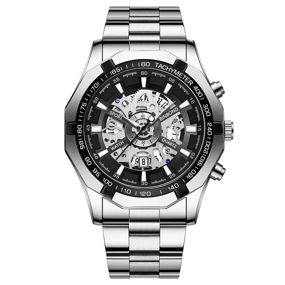 Stainless Steel Quartz Watch – Waterproof Luminous Calendar for Business Men