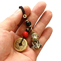Brass Monkey Key Ring – Feng Shui Lucky Coin Charm for Car Keychain Decor