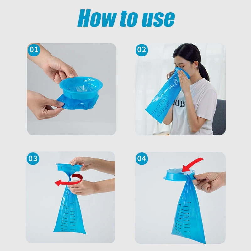 Disposable Vomit Bags – 1000ML Leak-Proof Plastic for Travel and Motion Sickness