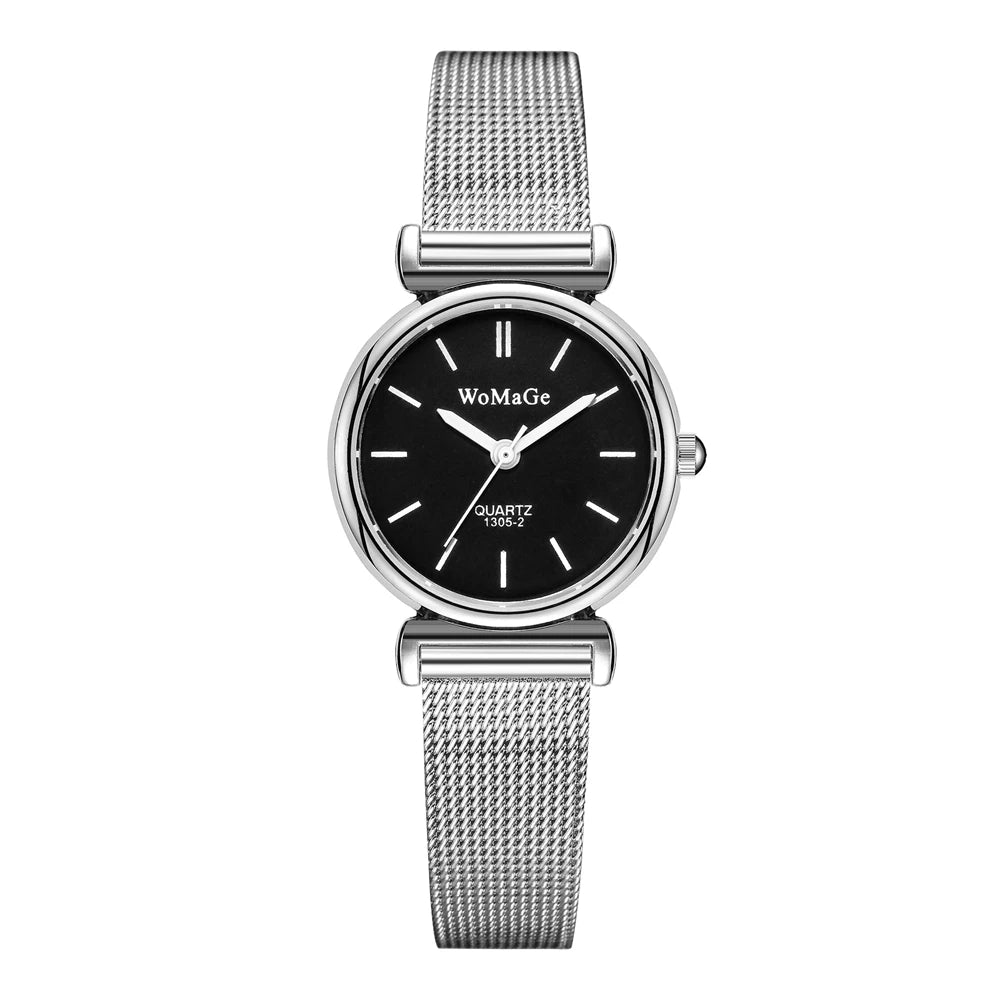 Silver Mesh Quartz Watch – Small Dial Stainless Steel for Women