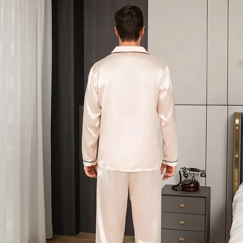 Silk Long Sleeve Pyjama Set – Plus Size Sleepwear for Men