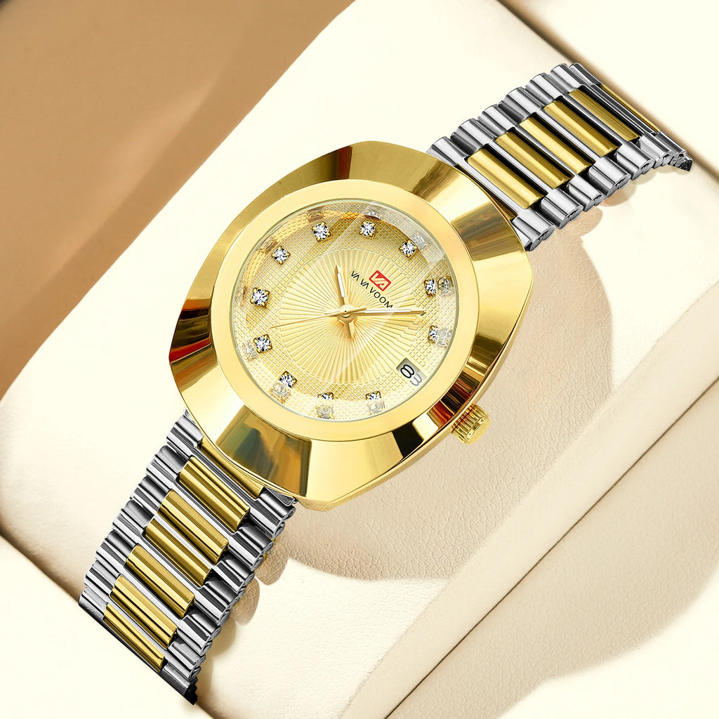 Oval Stainless Steel Women’s Watch – 34mm Gold Diamond Dress for Banquet