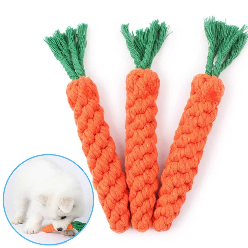 Braided Carrot Cotton Rope – Durable Molar Chew Toy for Puppy Teeth Cleaning