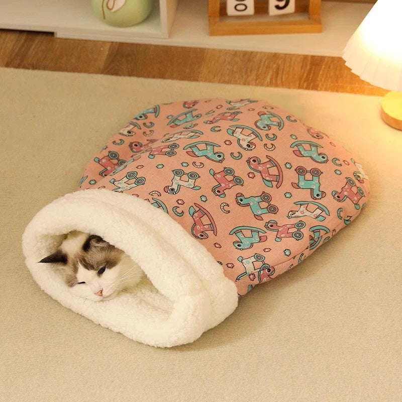 Plush Cat Sleeping Bag – Thickened Fluffy Nest for Winter Pet Comfort
