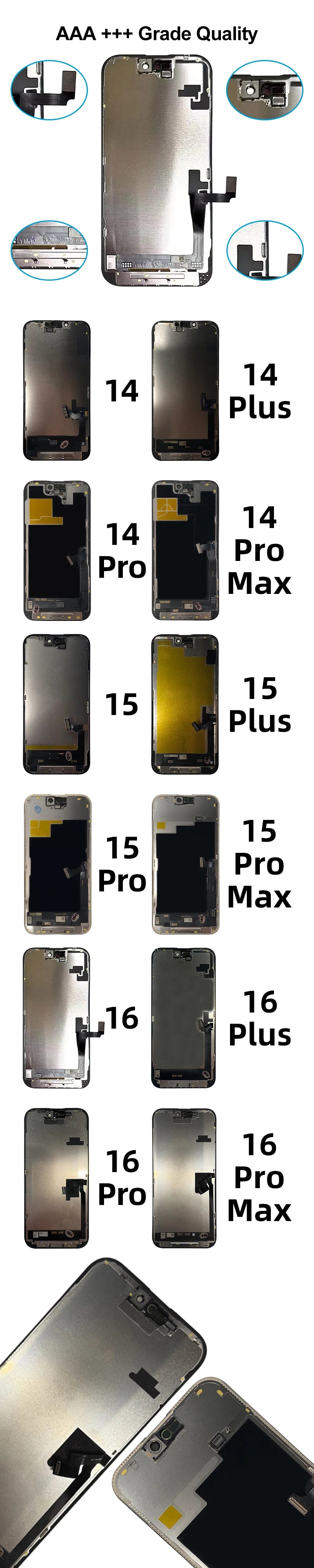 OLED Display Screen Replacement for iPhone 13 14 15 16 Pro Max with Touch