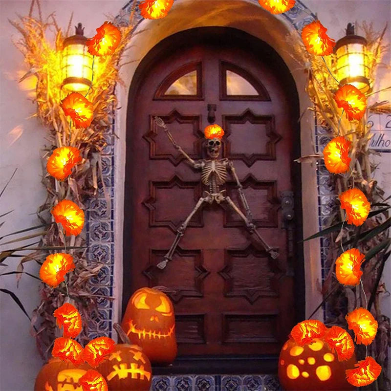 Mexican Marigold Garland LED Lights – Artificial Flower Decor for Day of the Dead
