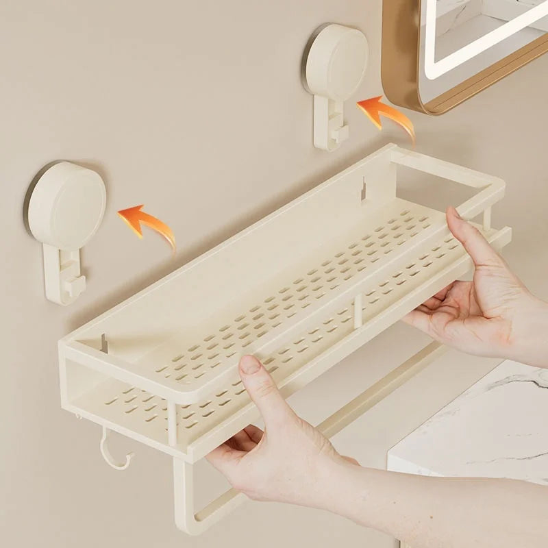 Corner Suction Storage Rack – Wall-Mounted Shelf for Bathroom Organization