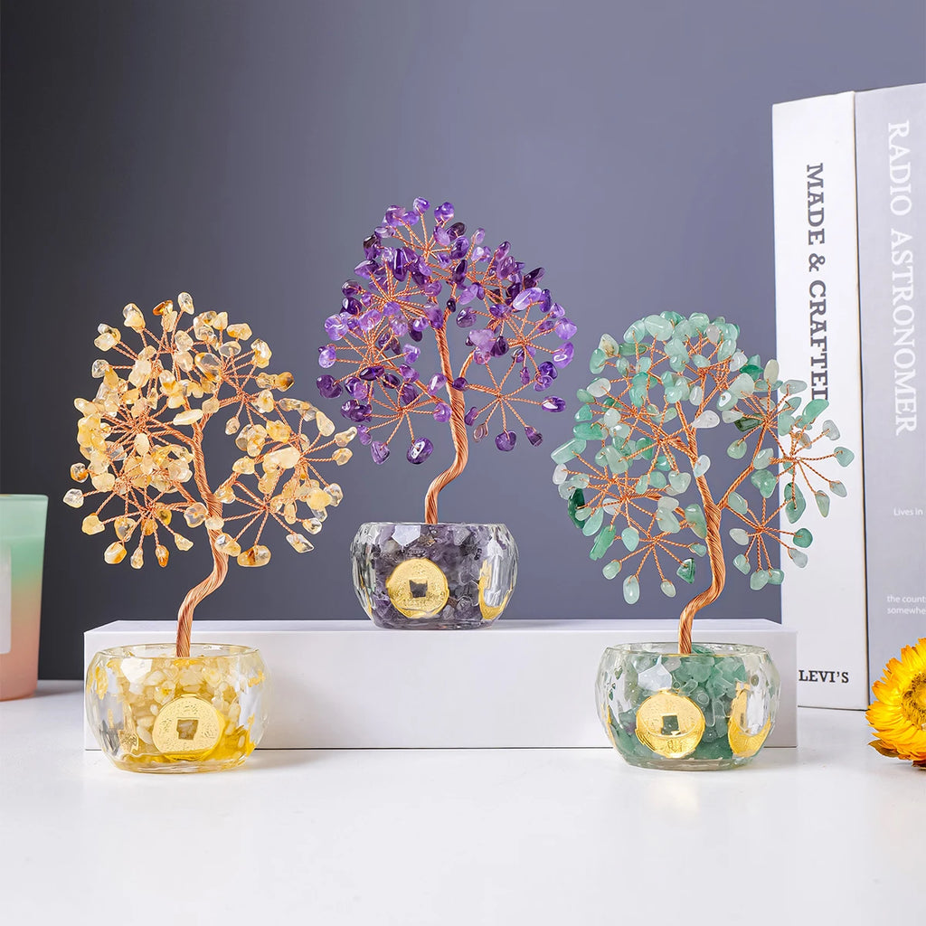 Natural Crystal Tree of Life Ornament – Crushed Stone Decor for Home Office