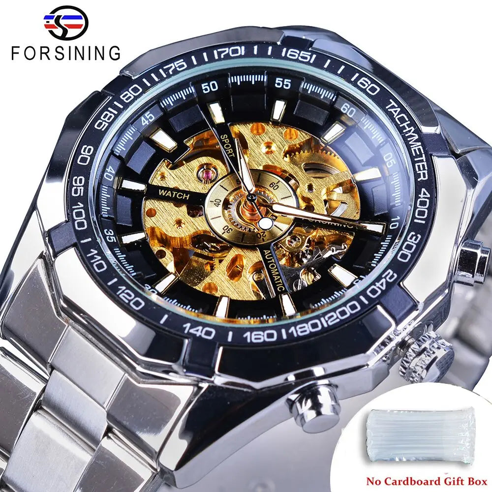 Skeleton Mechanical Watch – Stainless Steel Waterproof Accessory for Men