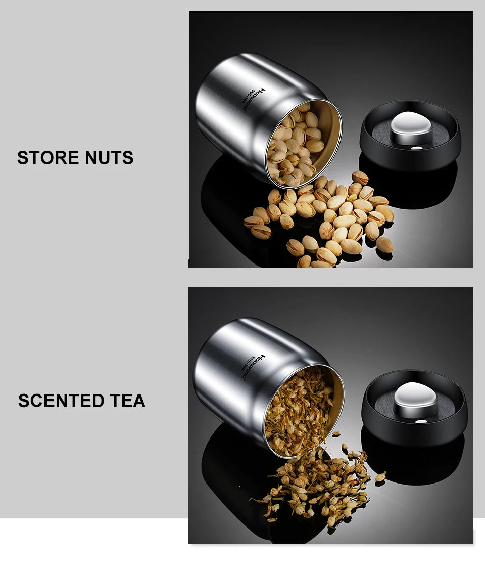 Stainless Steel Coffee Canister – Airtight Vacuum Seal for Fresh Food Storage
