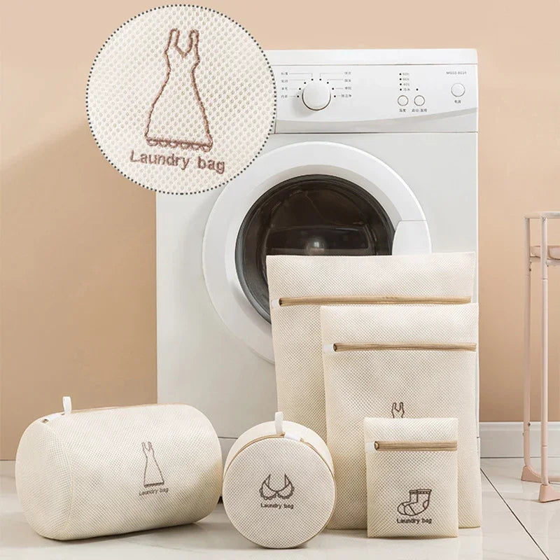 Embroidered Mesh Laundry Bag – Thickened Washable Organizer for Dirty Clothes