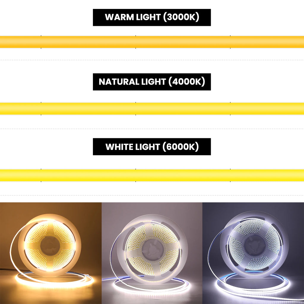 Flexible COB LED Strip Light – High Density Battery Powered for Night Decor