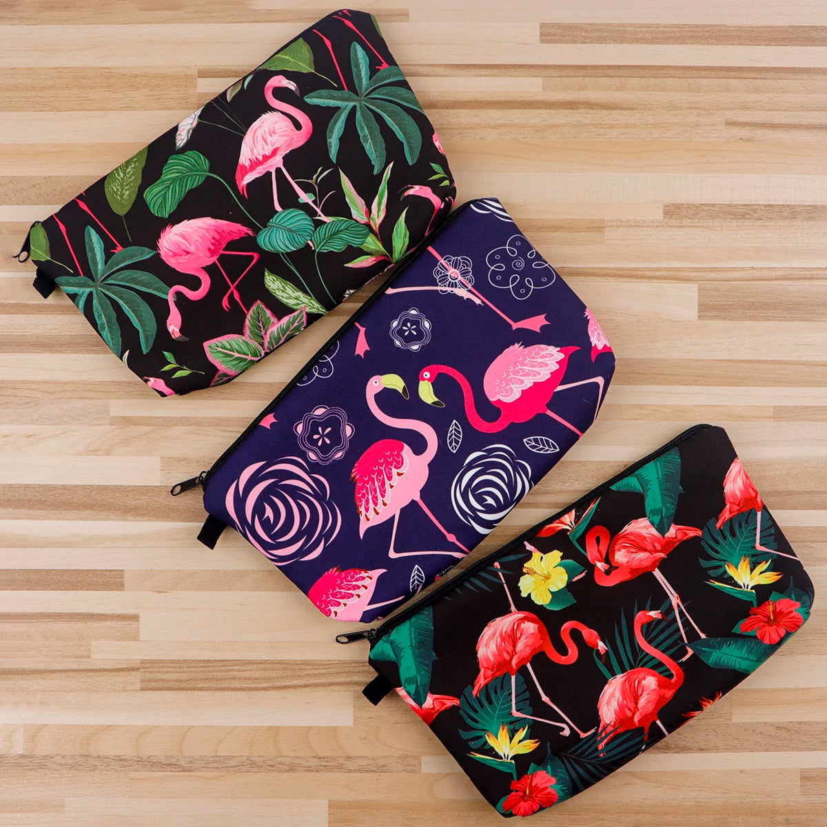 Large Animal Makeup Bag – Flamingo Cat Print Organizer for Travel Cosmetics
